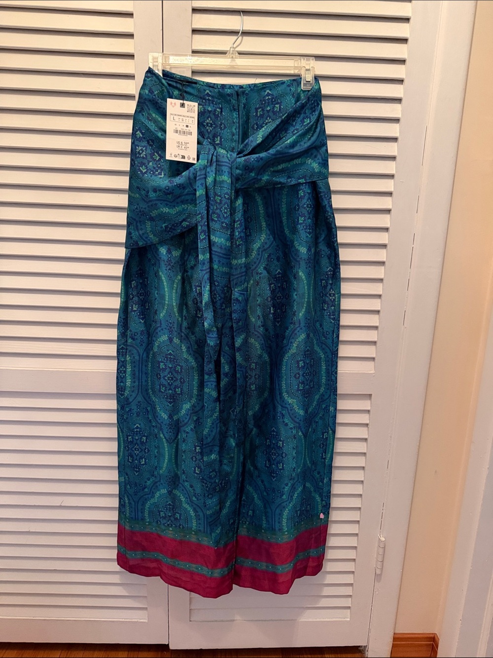 Zara Teal & Magenta Printed Sarong wide pants L